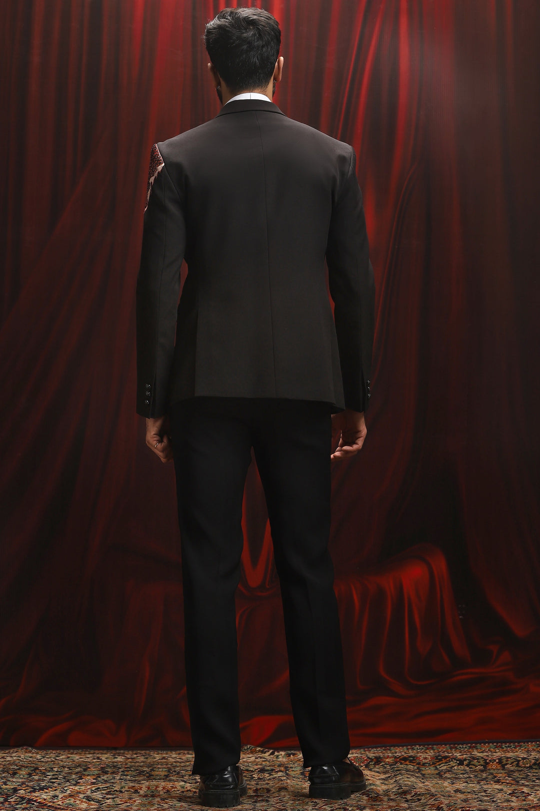 Crimson Ember Embroidered Tuxedo Set