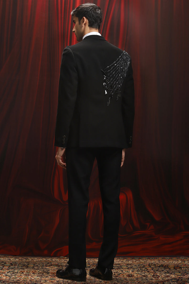 Black Cosmic Currents Embroidered Tuxedo Set