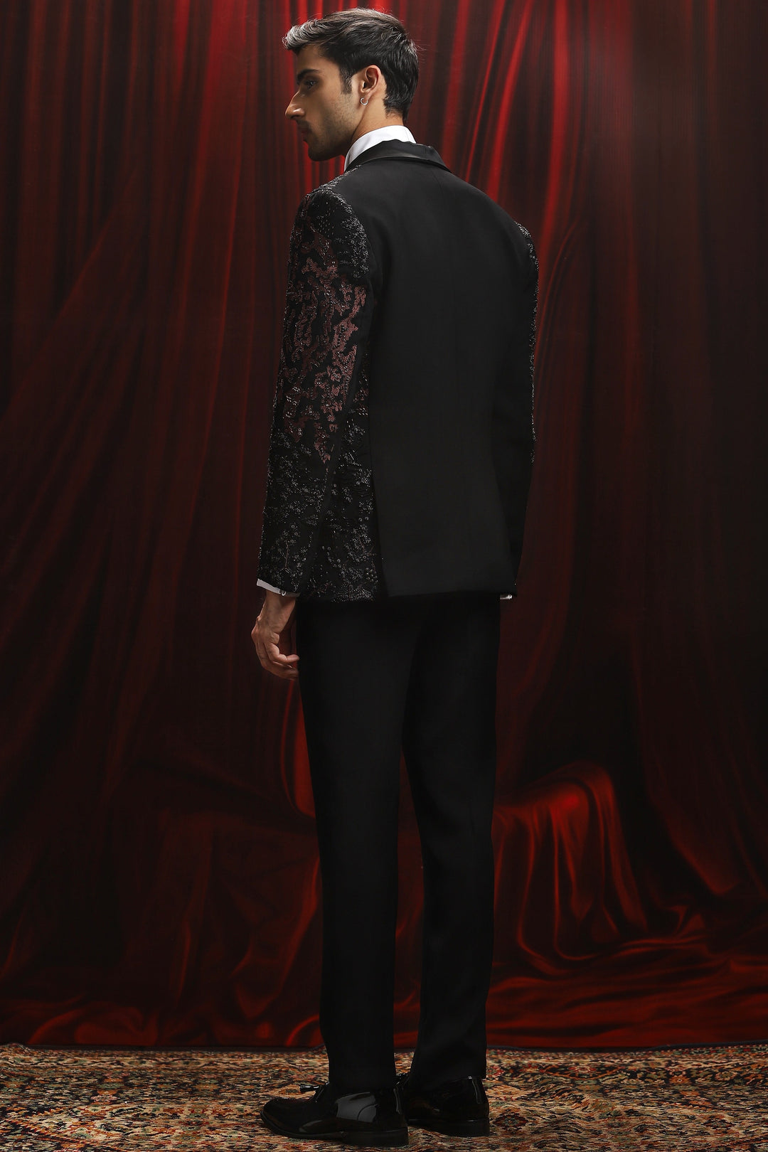 Black Crimson Eclipse Embroidered Tuxedo Set