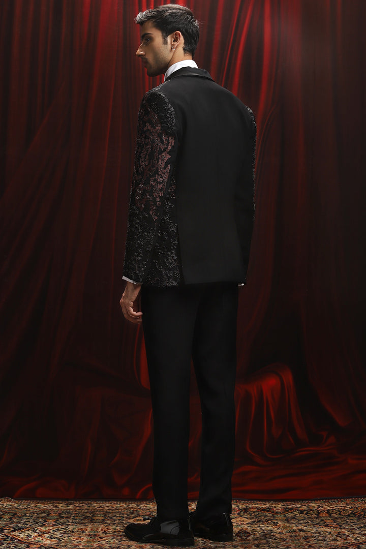 Black Crimson Eclipse Embroidered Tuxedo Set