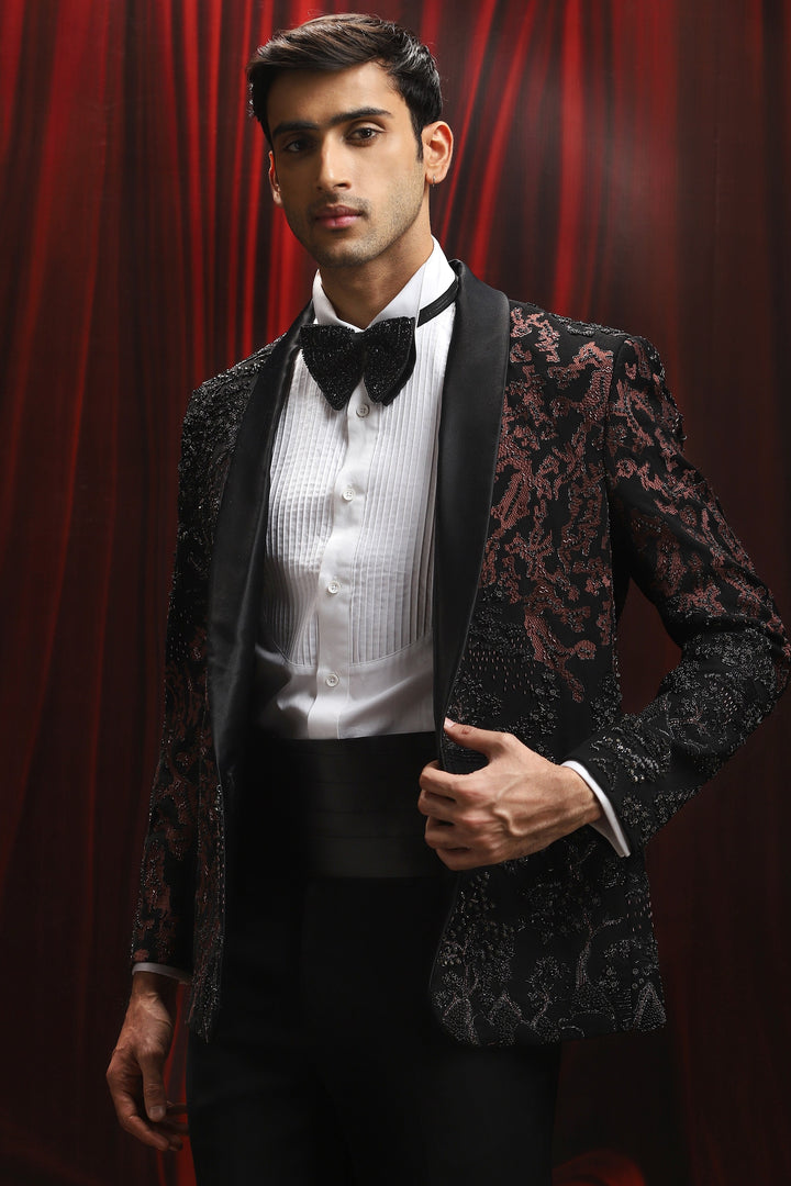 Black Crimson Eclipse Embroidered Tuxedo Set