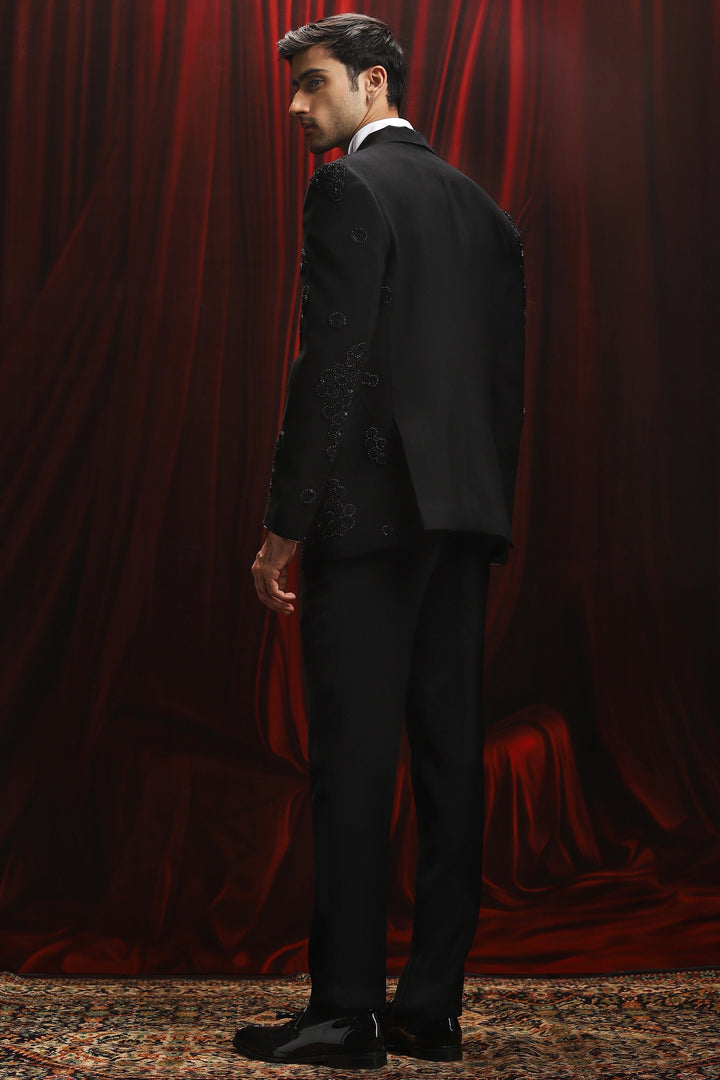 Black Shimmer Embroidered Tuxedo Set