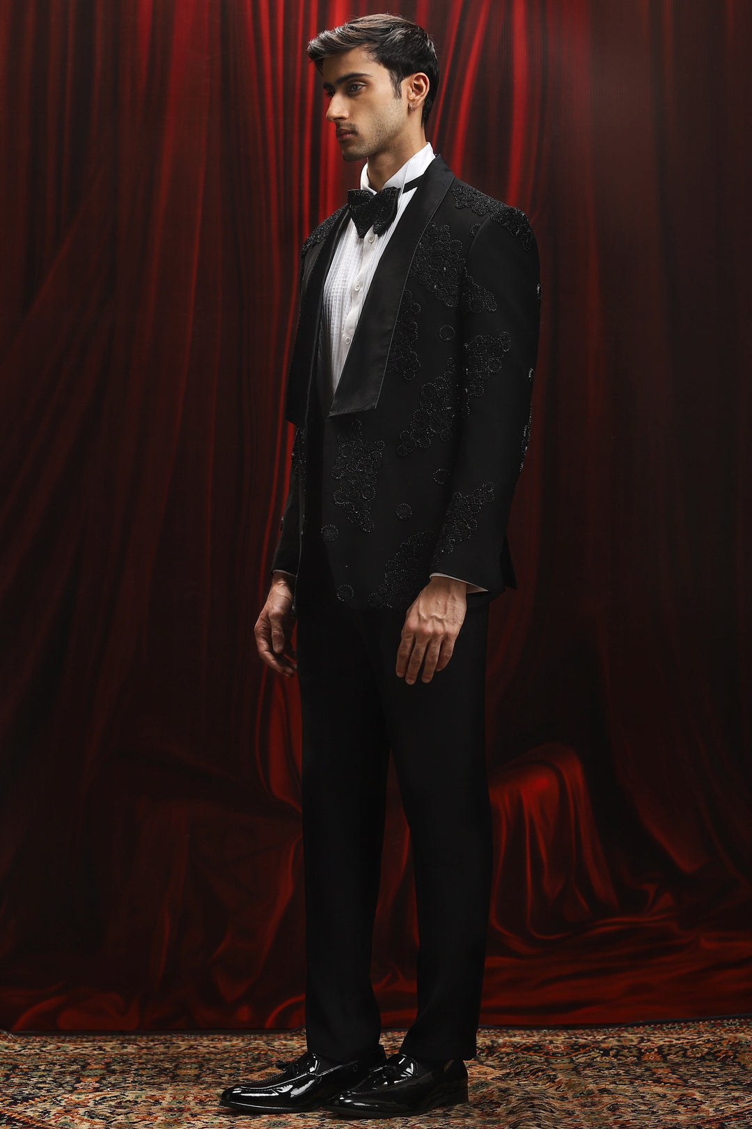 Black Shimmer Embroidered Tuxedo Set