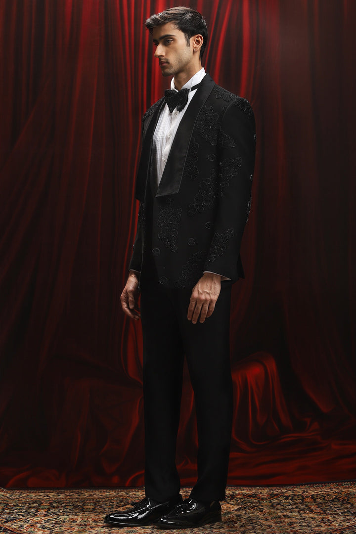 Black Shimmer Embroidered Tuxedo Set