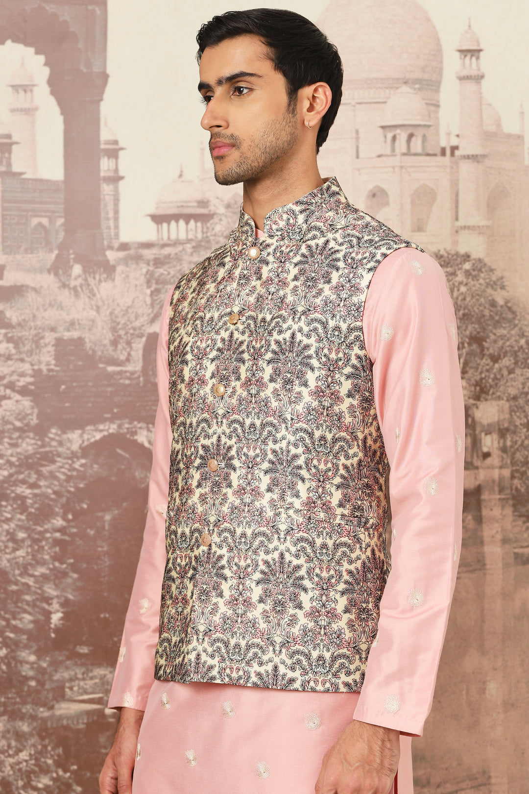 Orchid Rose Chanderi Embroidered Kurta Bundi Set