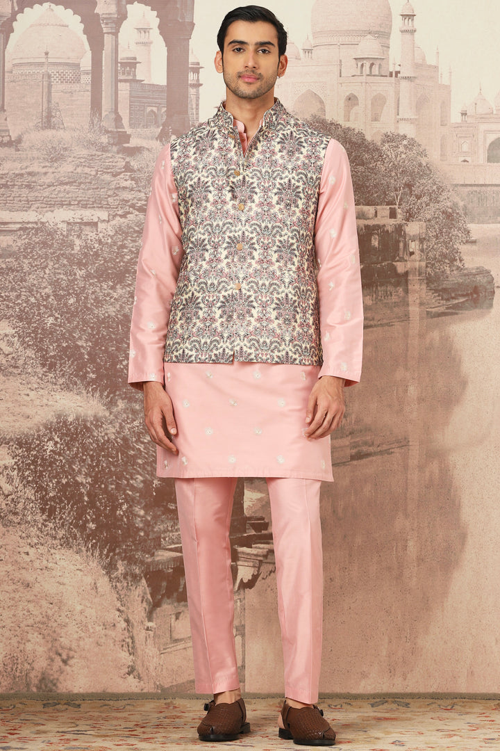 Orchid Rose Chanderi Embroidered Kurta Bundi Set