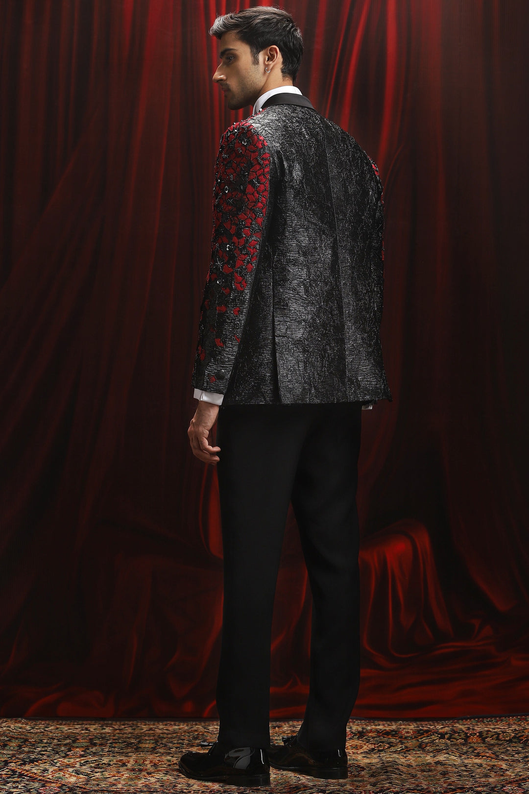 Daring Red Embroidered Tuxedo Set