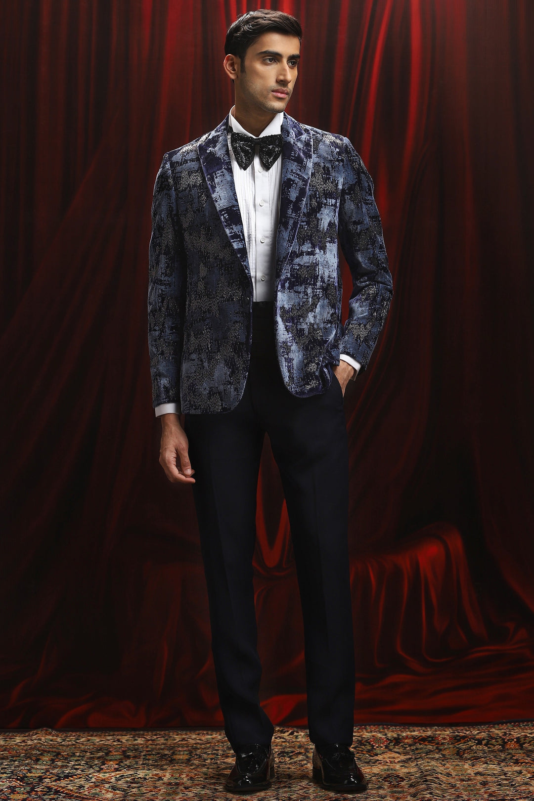 Blue Noir Sequin Elegance Tuxedo Set
