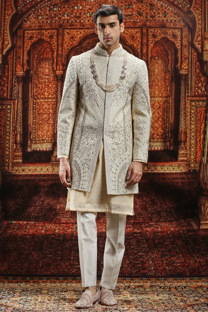 Ivory Dori and Pitta Embroidered Sherwani Set