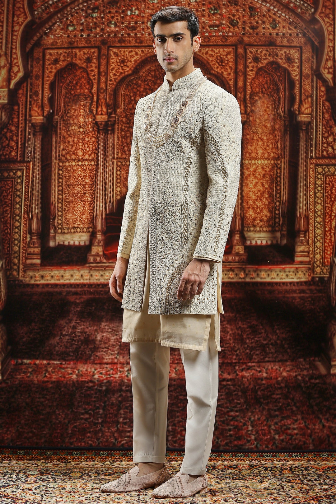 Ivory Dori and Pitta Embroidered Sherwani Set