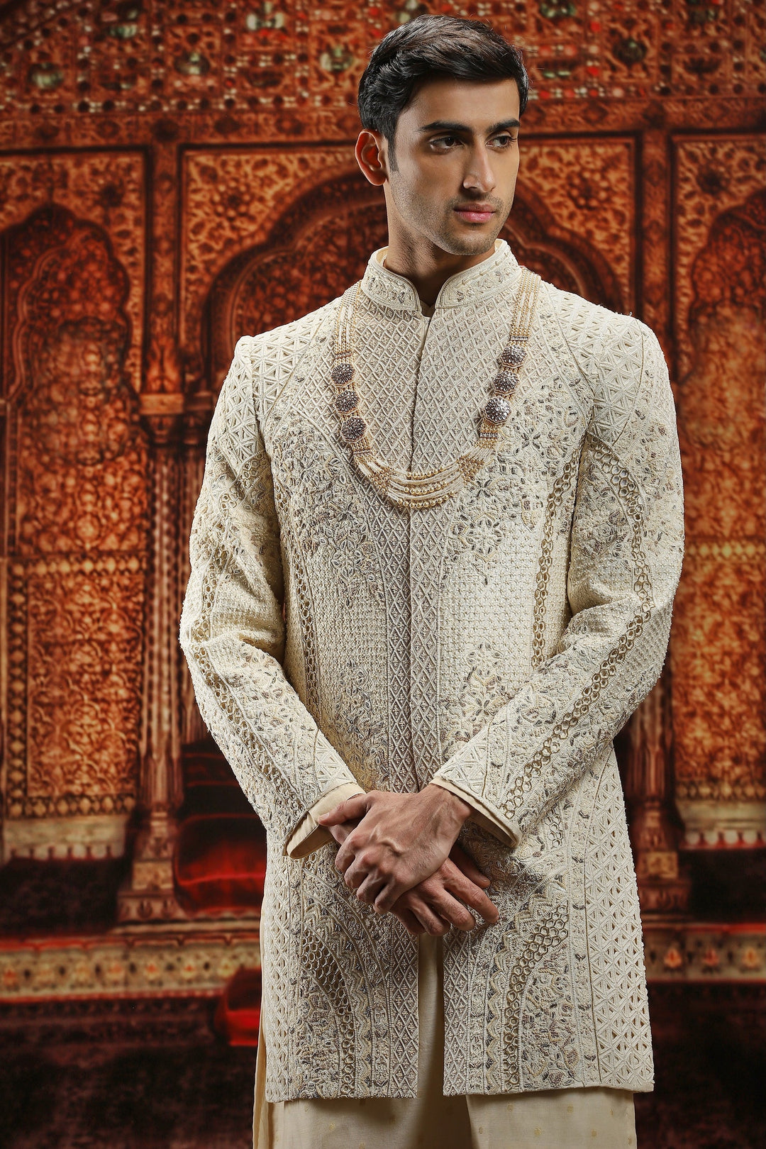 Ivory Dori and Pitta Embroidered Sherwani Set