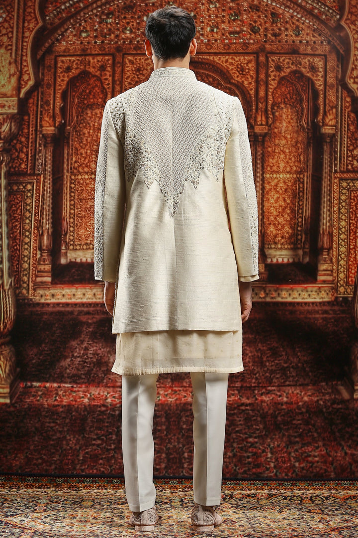 Ivory Dori and Pitta Embroidered Sherwani Set