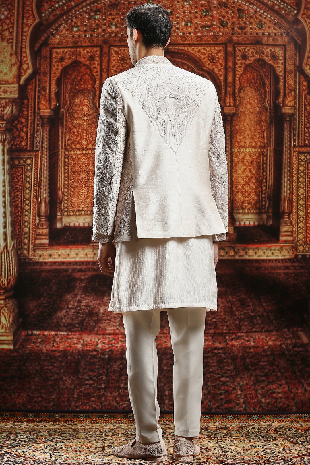 Ivory Raw Silk Pitta Embroidered Bandhgala
