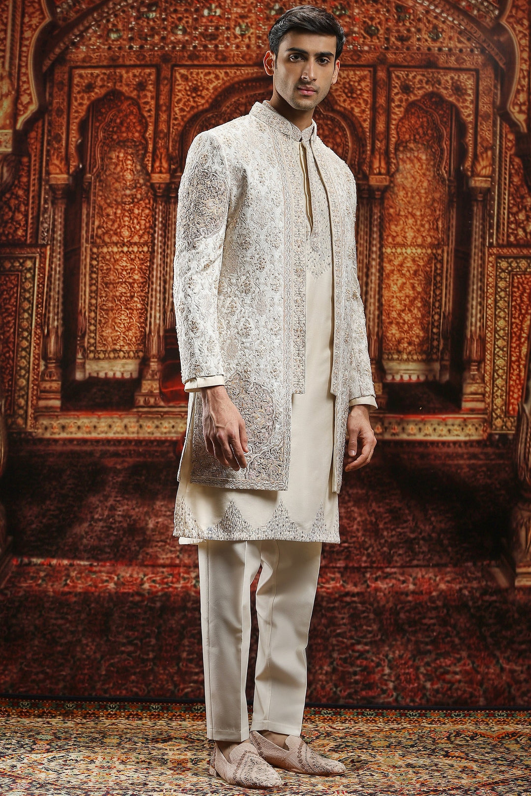 Ivory Enigma Embroidered Sherwani Set