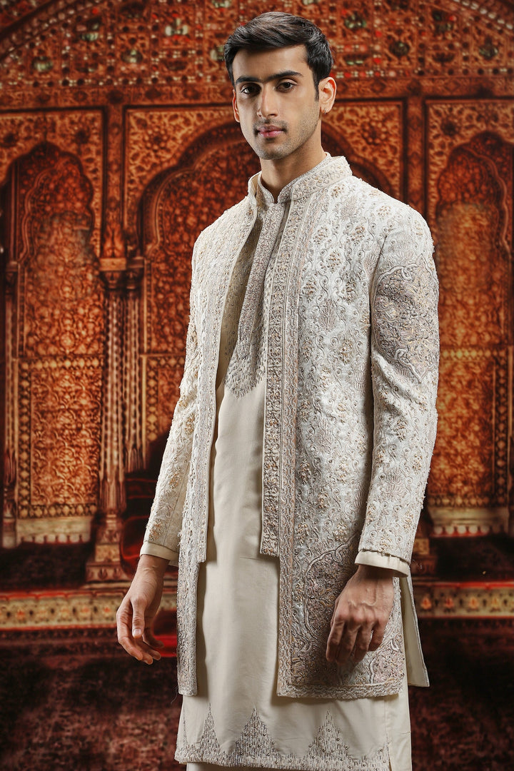 Ivory Enigma Embroidered Sherwani Set