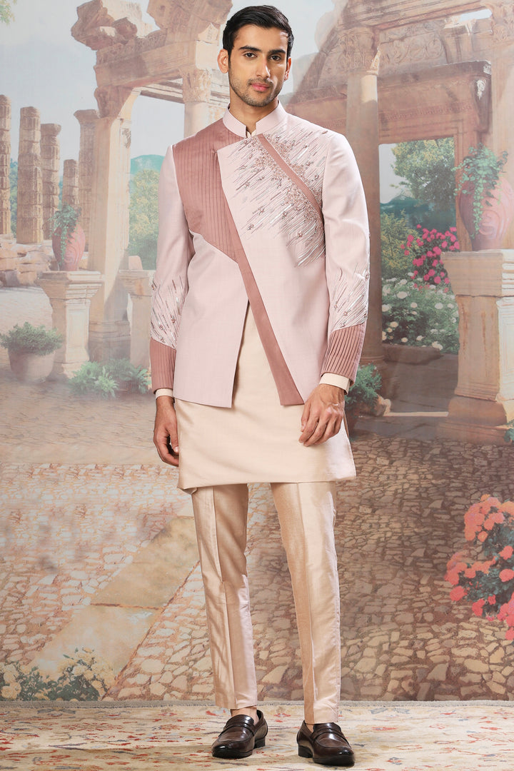 Lilac Seraphic Asymmetric Embroidered Bandhgala Set