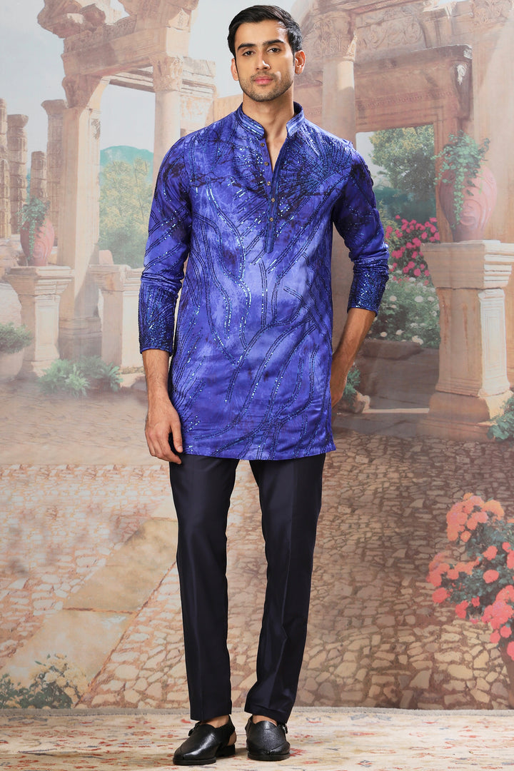 Indigo Gleam Sequin Embroidered Print Kurta Set