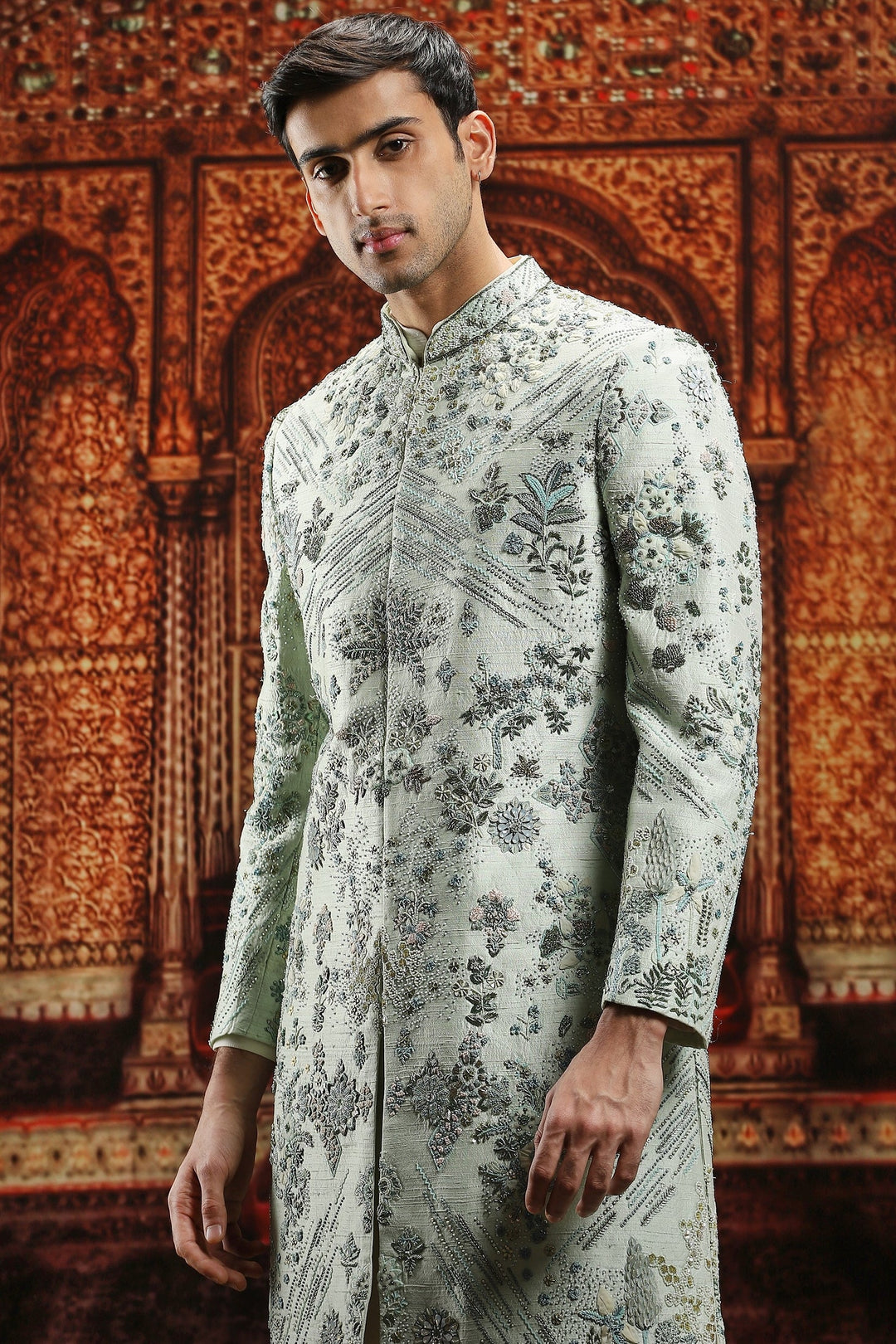 Silken Botanica Silk Embroidered Sherwani Set