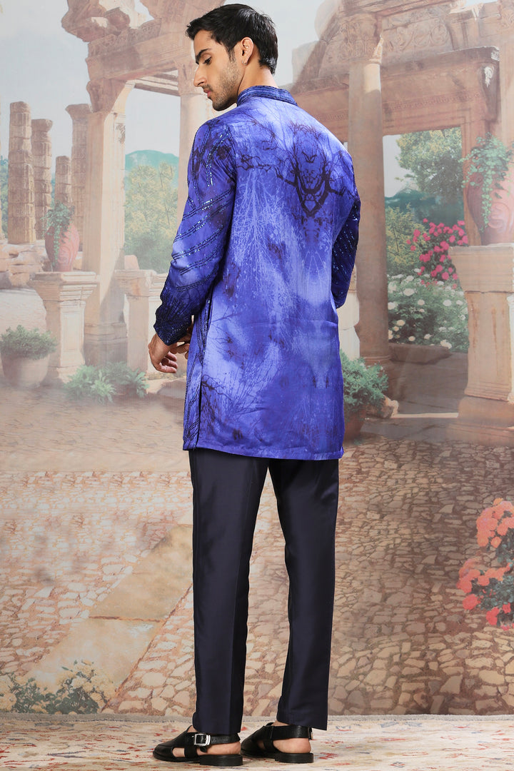 Indigo Gleam Sequin Embroidered Print Kurta Set