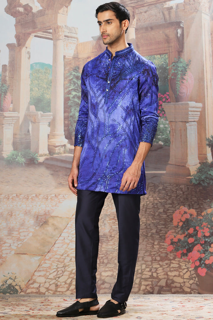 Indigo Gleam Sequin Embroidered Print Kurta Set