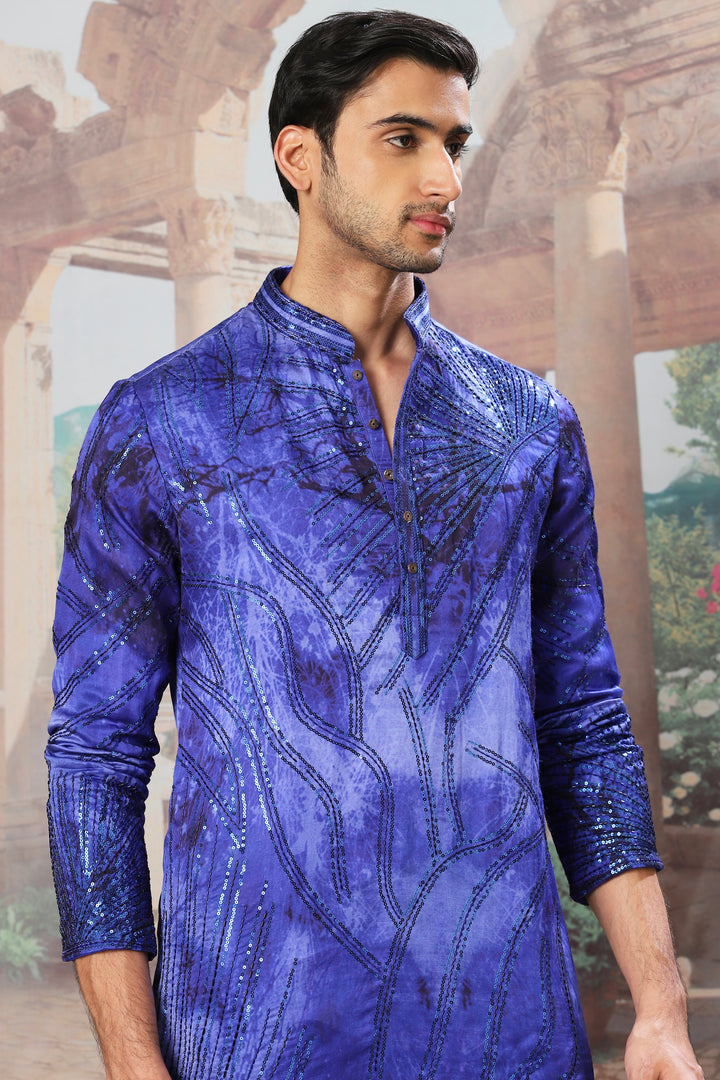 Indigo Gleam Sequin Embroidered Print Kurta Set