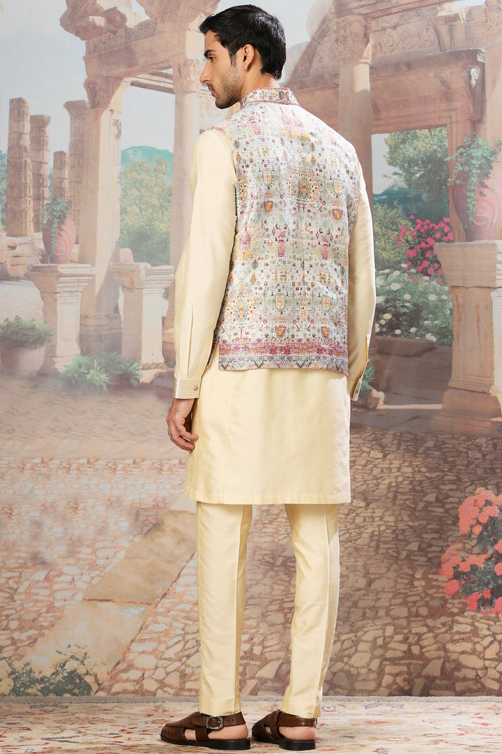 Golden Minaret Mirror Embroidered Kurta Bundi Set