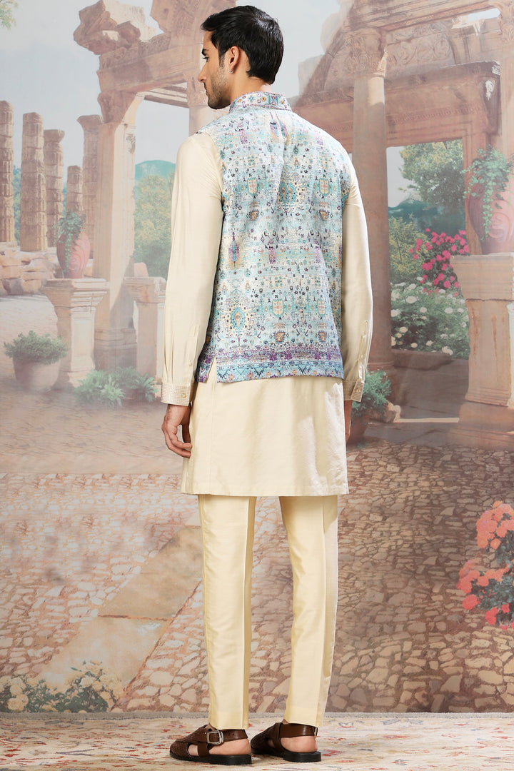 Mughal Minaret Digital Print Mirror Embroidered Kurta Bundi Set