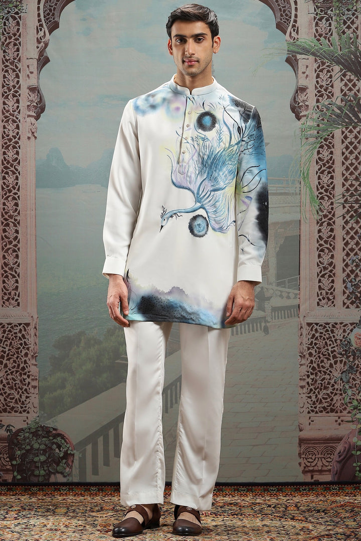 Peacock's Whisper Hand-Painted Silk Kurta Set