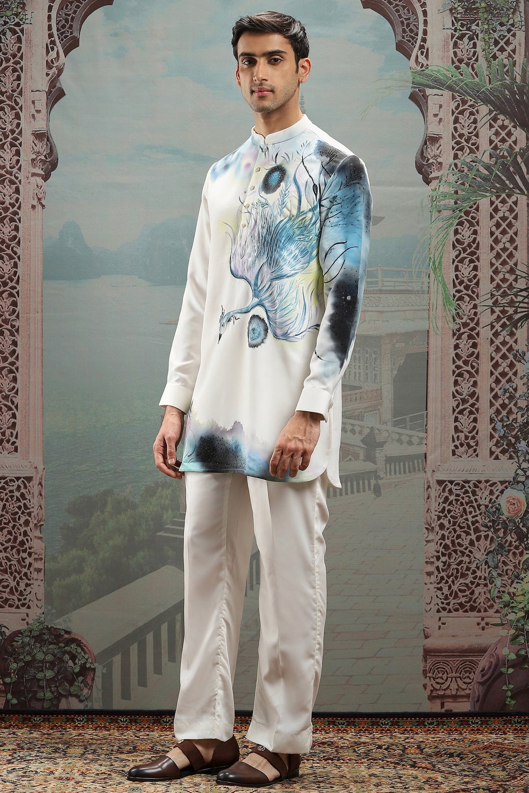 Peacock's Whisper Hand-Painted Silk Kurta Set