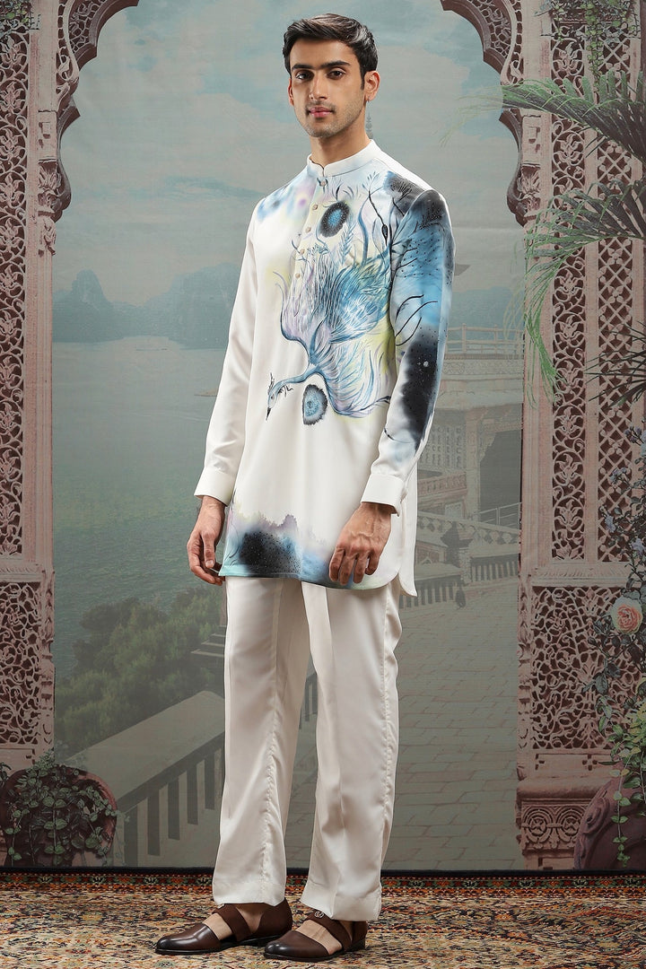Peacock's Whisper Hand-Painted Silk Kurta Set