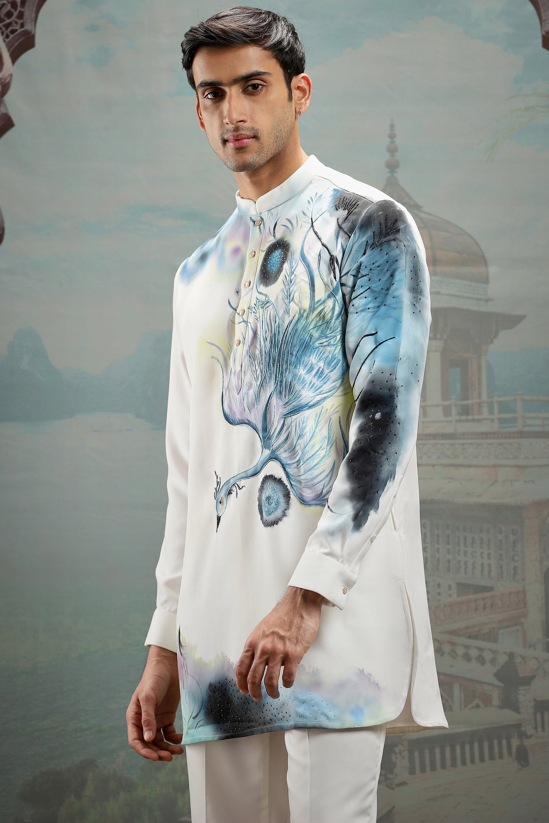 Peacock's Whisper Hand-Painted Silk Kurta Set