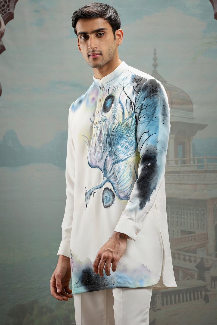 Peacock's Whisper Hand-Painted Silk Kurta Set