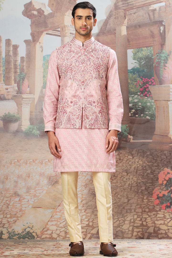 Gulnaz Raw Silk Embroidered Kurta Bundi Set