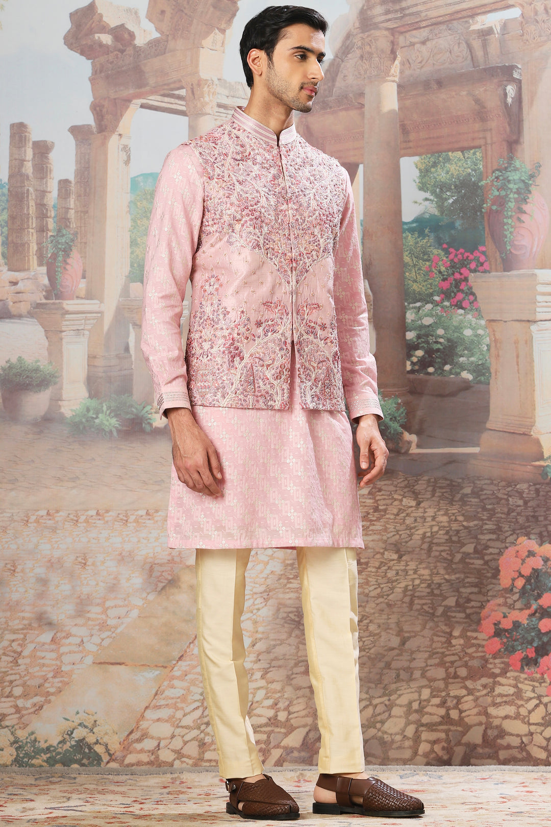 Gulnaz Raw Silk Embroidered Kurta Bundi Set