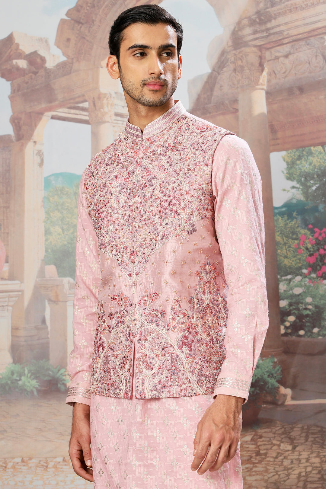 Gulnaz Raw Silk Embroidered Kurta Bundi Set