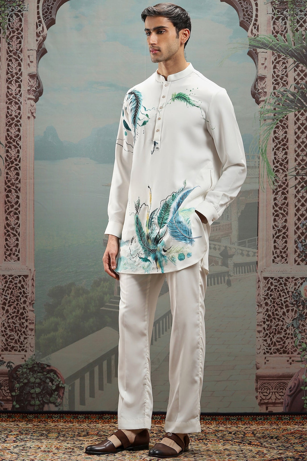 Fabled Peacock Hand-Painted Silk Kurta