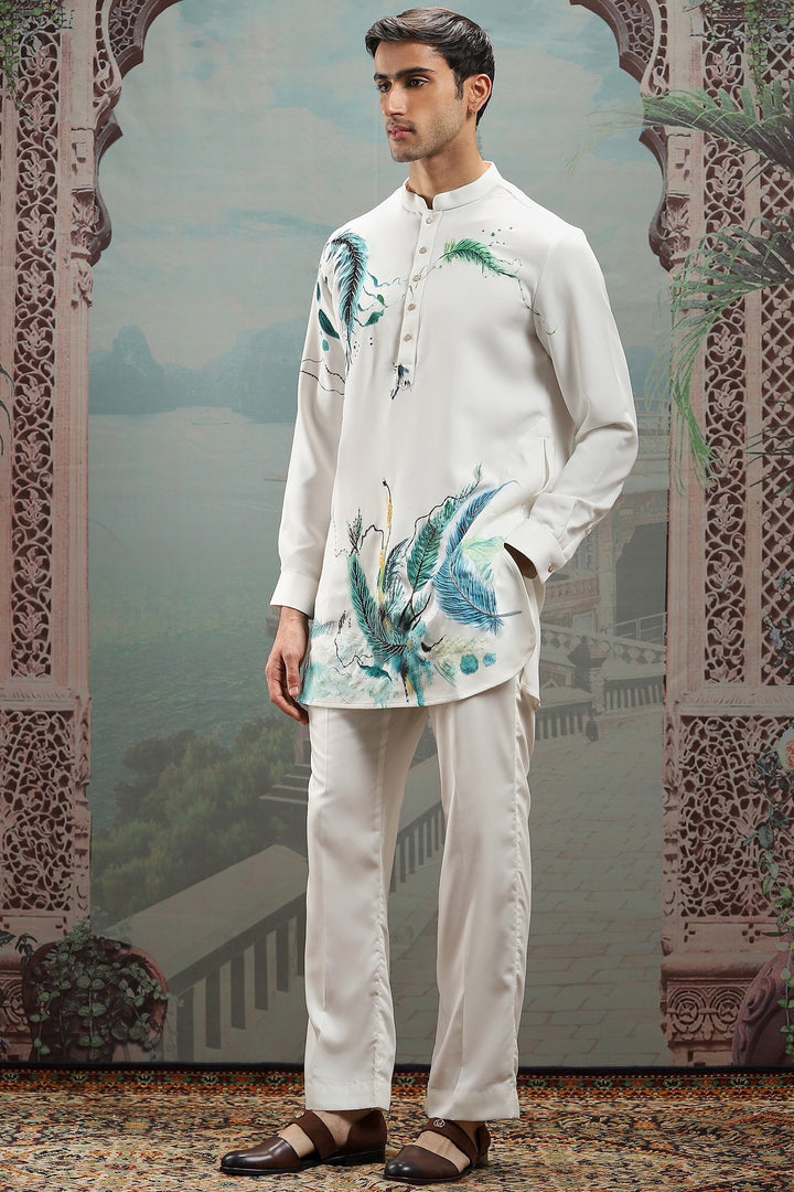 Fabled Peacock Hand-Painted Silk Kurta
