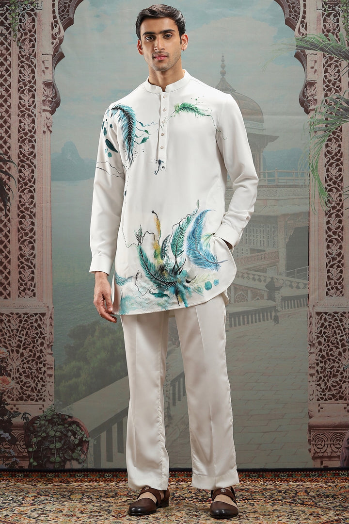 Fabled Peacock Hand-Painted Silk Kurta