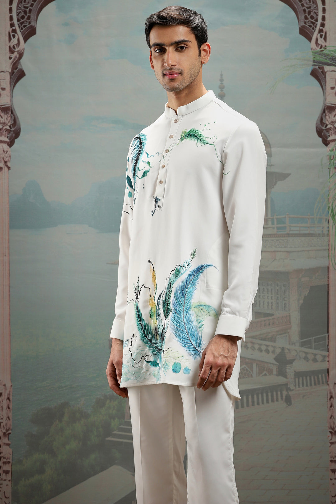 Fabled Peacock Hand-Painted Silk Kurta