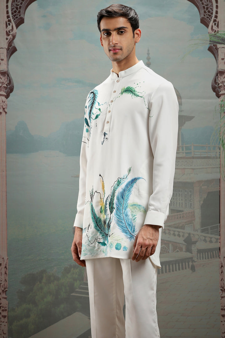 Fabled Peacock Hand-Painted Silk Kurta