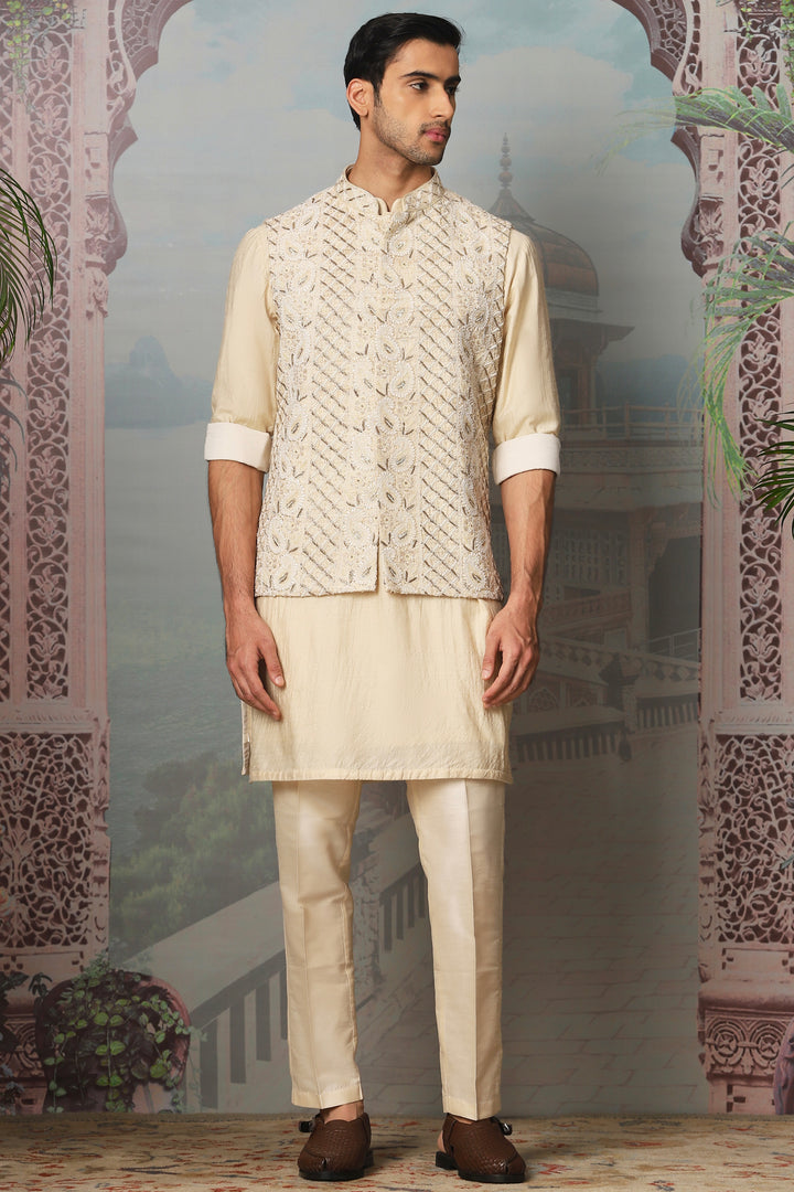 Ivory Splendor Georgette Silk Kurta Bundi Set