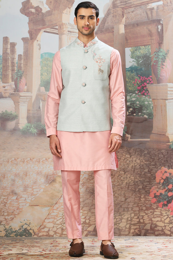 Spring Dawn Embroidered Kurta Bundi Set