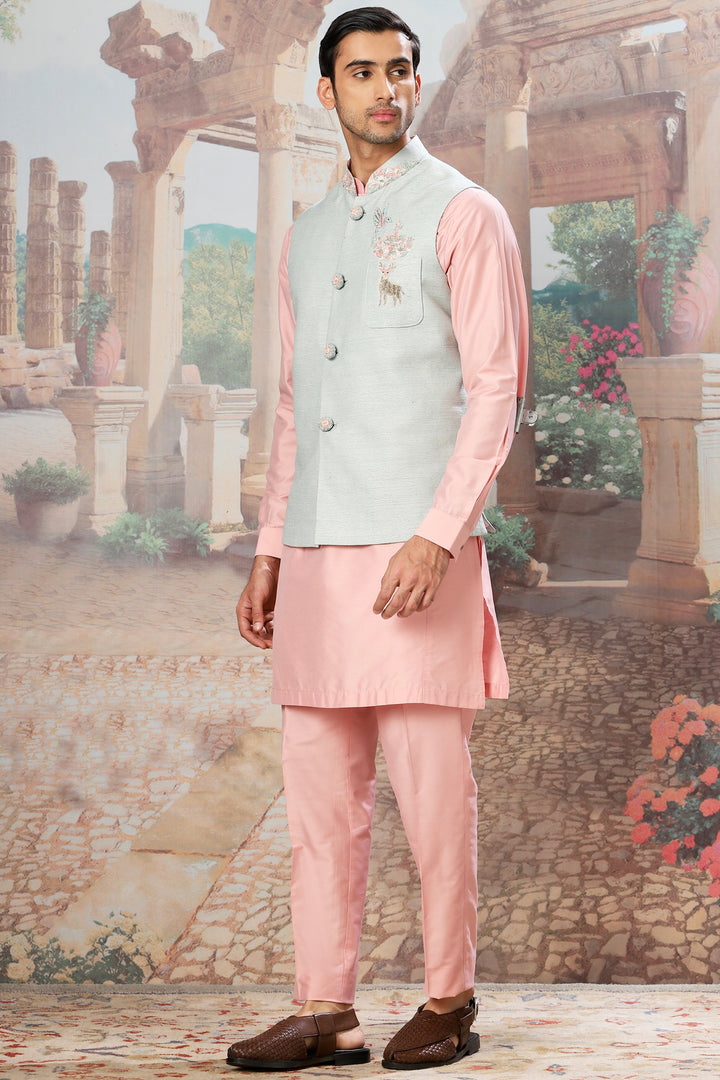 Spring Dawn Embroidered Kurta Bundi Set