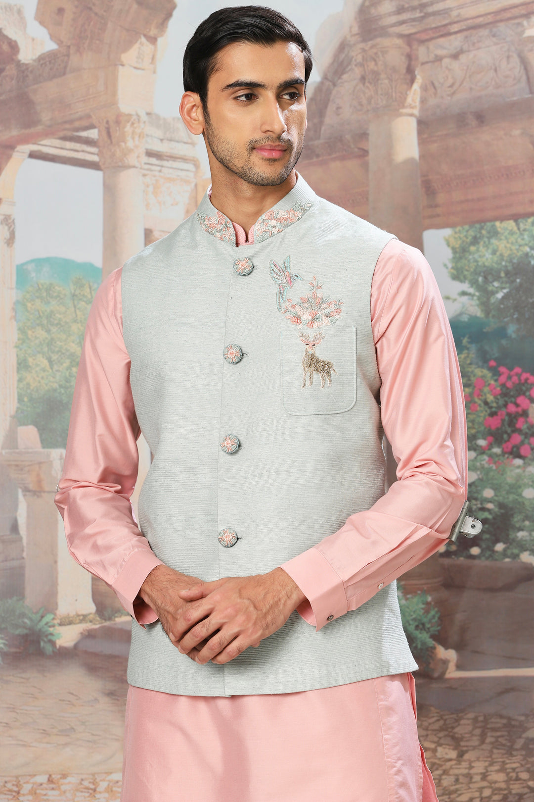 Spring Dawn Embroidered Kurta Bundi Set