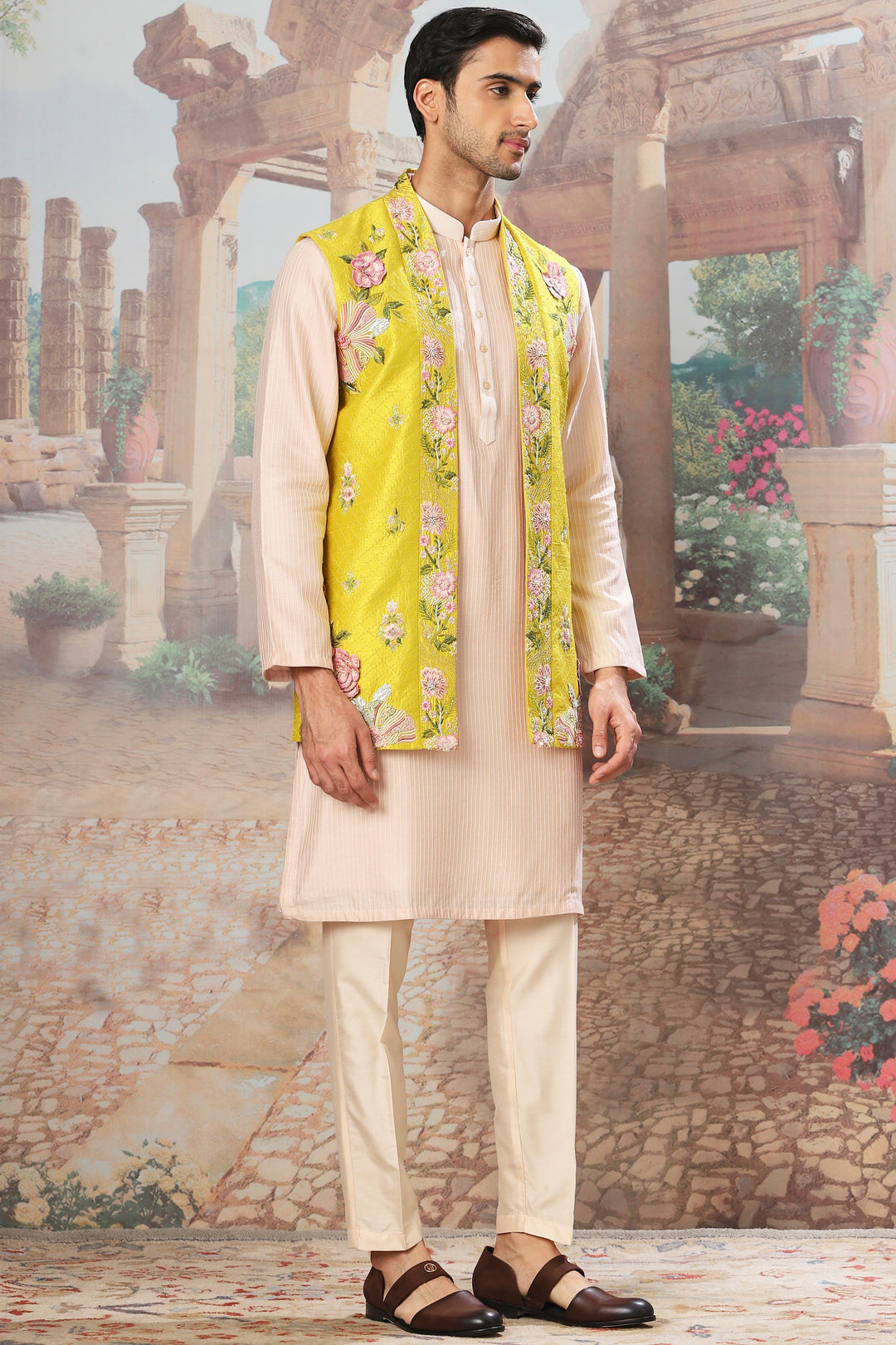 Sunlit Garden Embroidered Kurta Bundi Set