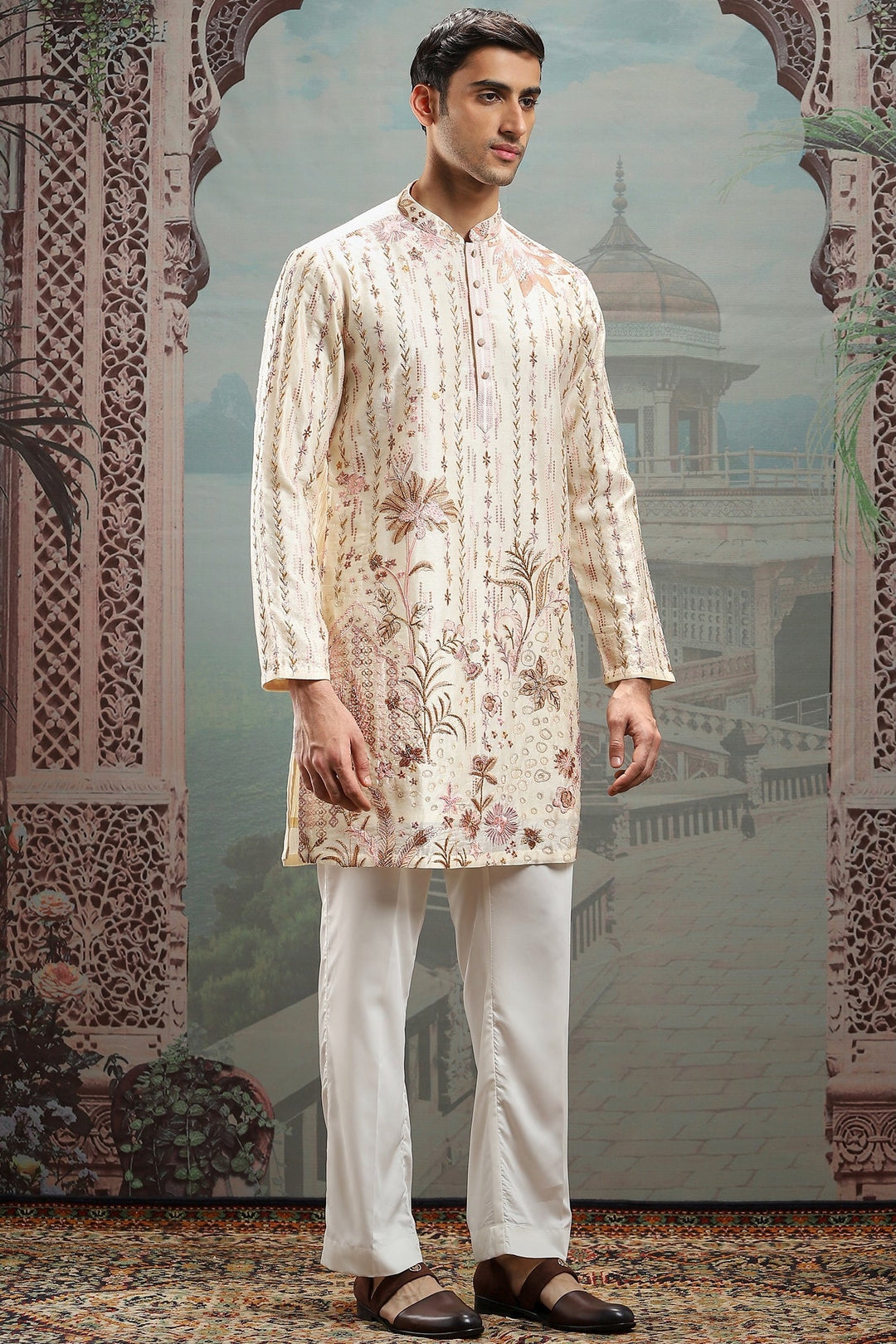 Royal Petals Embroidered Silk Kurta Set