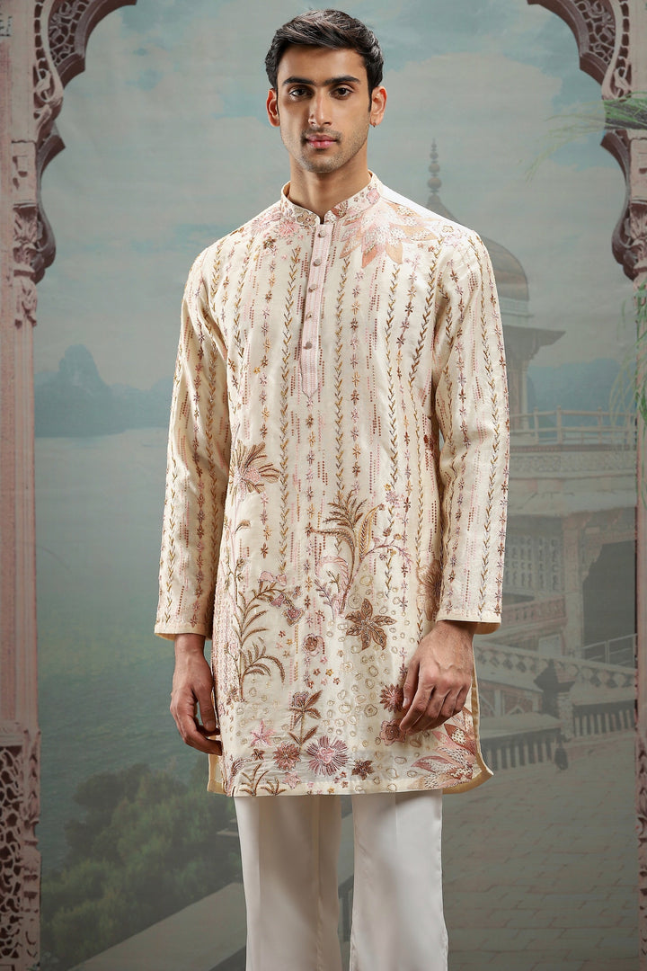 Royal Petals Embroidered Silk Kurta Set