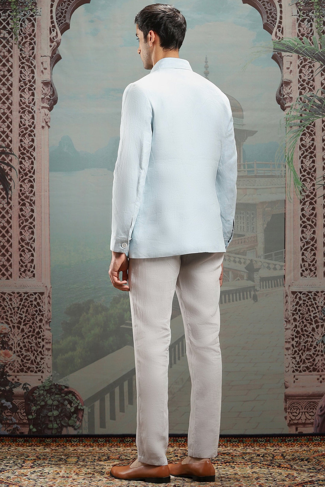 Light Blue Hand-Painted Linen Shacket