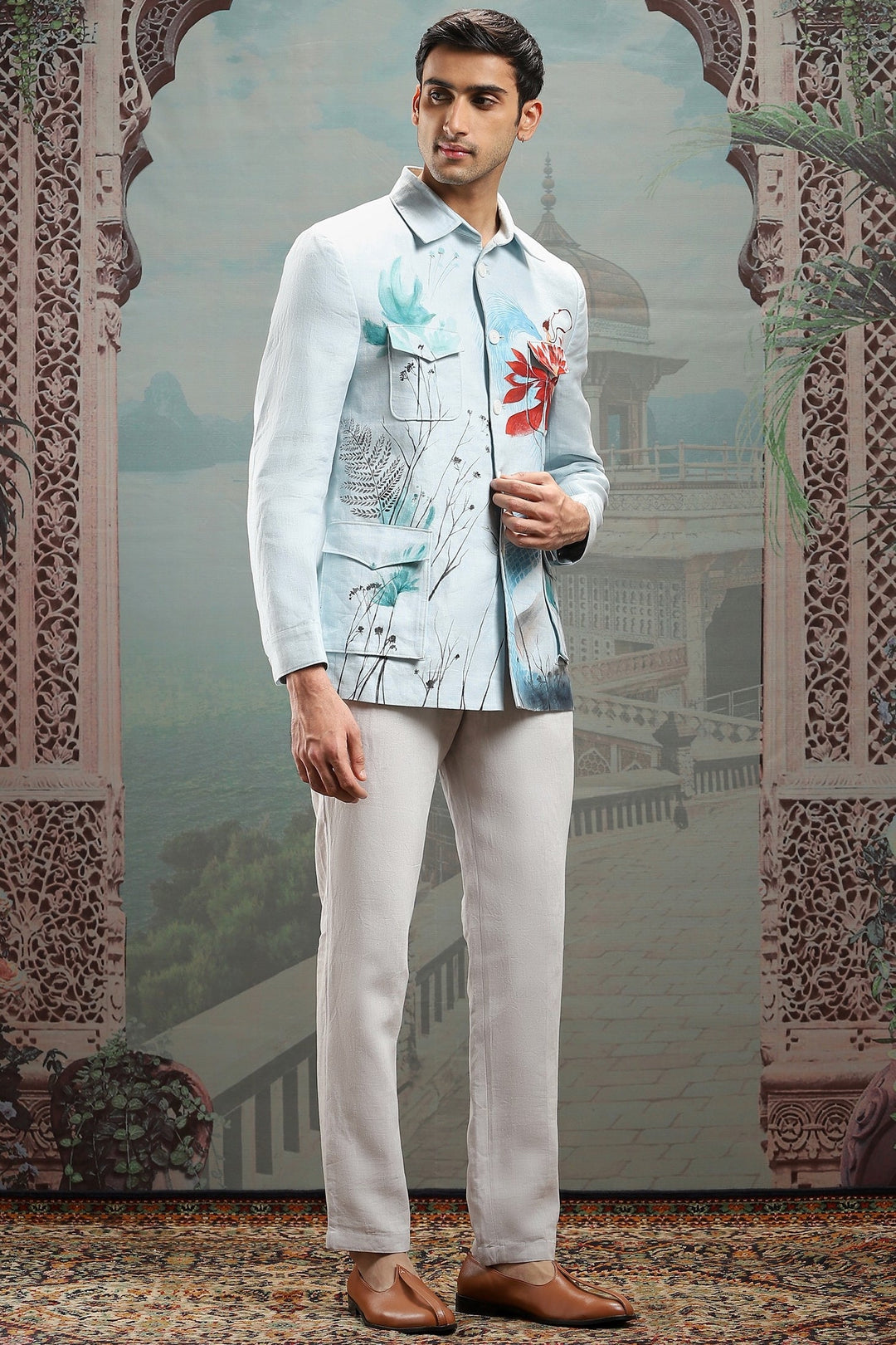 Light Blue Hand-Painted Linen Shacket