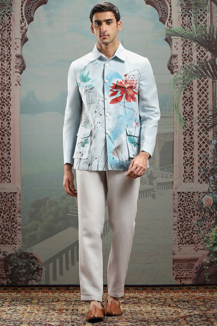 Light Blue Hand-Painted Linen Shacket